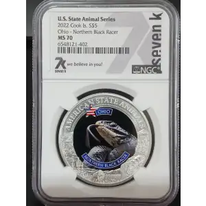 2022 Cook Islands Silver Coin NGC MS-70 U.S. Animal Series: Ohio - Black Racer