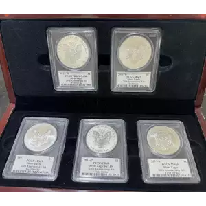 2011 5-Coin Silver Eagle Set MS/PR-70 PCGS (Mercanti, 25th Anniv)