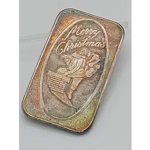 1972 Merry Christmas Santa 1 oz Silver Bar Madison Mint Toned Corners (4)