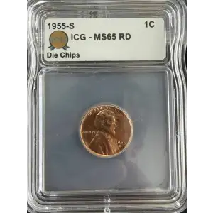 1955 S Lincoln Wheat Cent ICG MS65 Red Die Chips (5)
