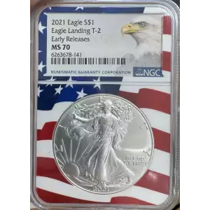 2021 American Silver Eagle NGC MS70 T-2 ER (Eagle Label/USA Flag Core) (2)