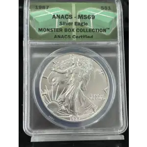 1987 American Silver Eagle ANACS MS69 Monster Box Collection/Label