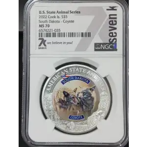2022 Cook Islands Silver Coin NGC MS-70 USA Animal Series: South Dakota - Coyote