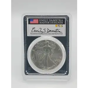 2021 American Silver Eagle PCGS MS70 FDOI Damstra Signed