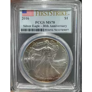 2016 American Silver Eagle PCGS MS70 30th Anniversary - Toned