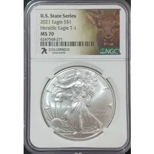 2021 Silver Eagle NGC MS-70 Eagle Landing T-2 Colorado U.S. State Series