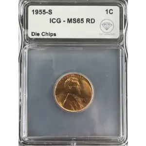 1955 S Lincoln Wheat Cent ICG MS65 Red Die Chips IDC Verified