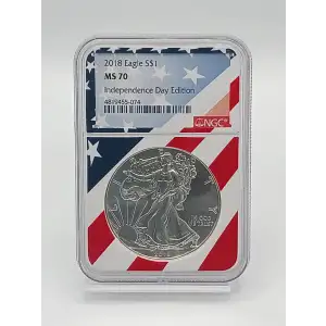 2018 American Silver Eagle NGC MS70 Independence Day Edition (USA Flag Core)
